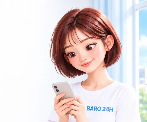 휴대폰을 보며 미소 짓는 여성 3D 인물